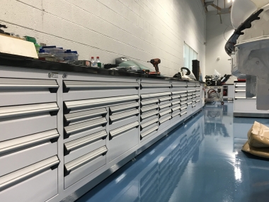 White GT Base Cabinets with Multi-Drawers.