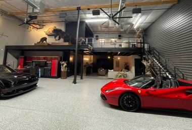 Double Loft with Golf Simulator. (Cabinets not by Doehrman)